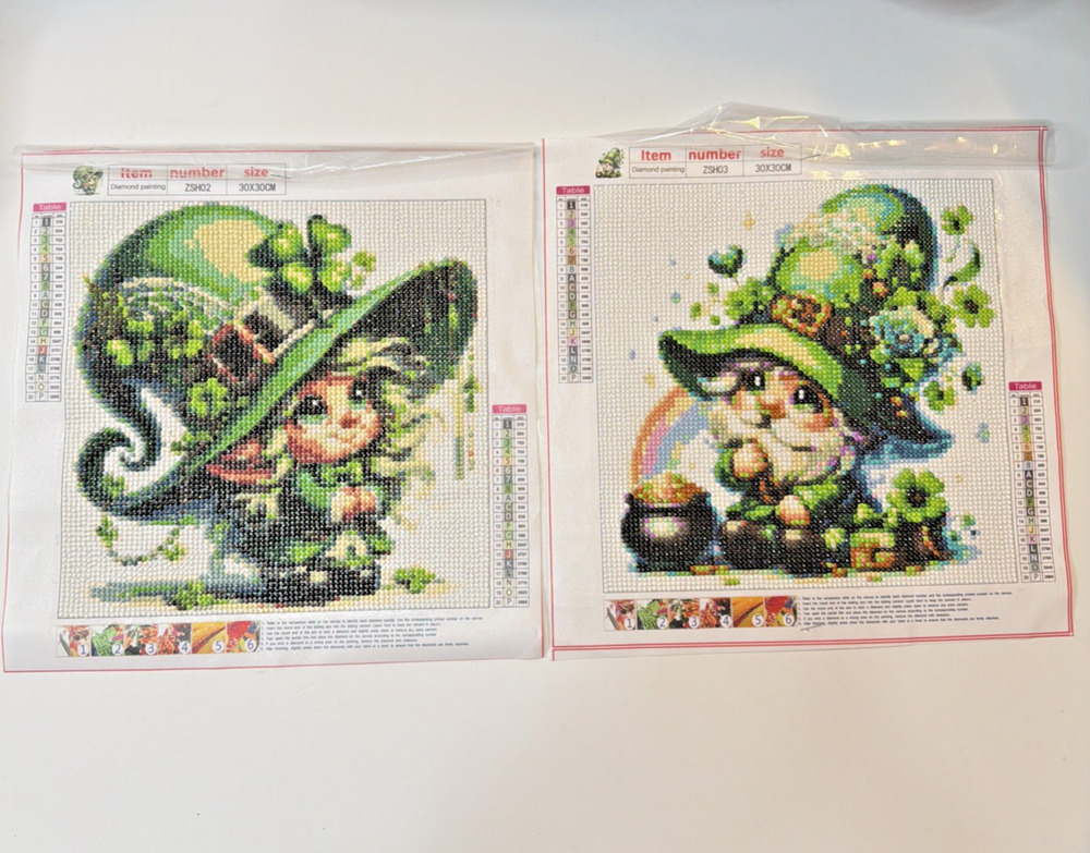 St. Patrick's Gnome Leprechaun Diamond Painting Art Fully Completed Lot of 2
